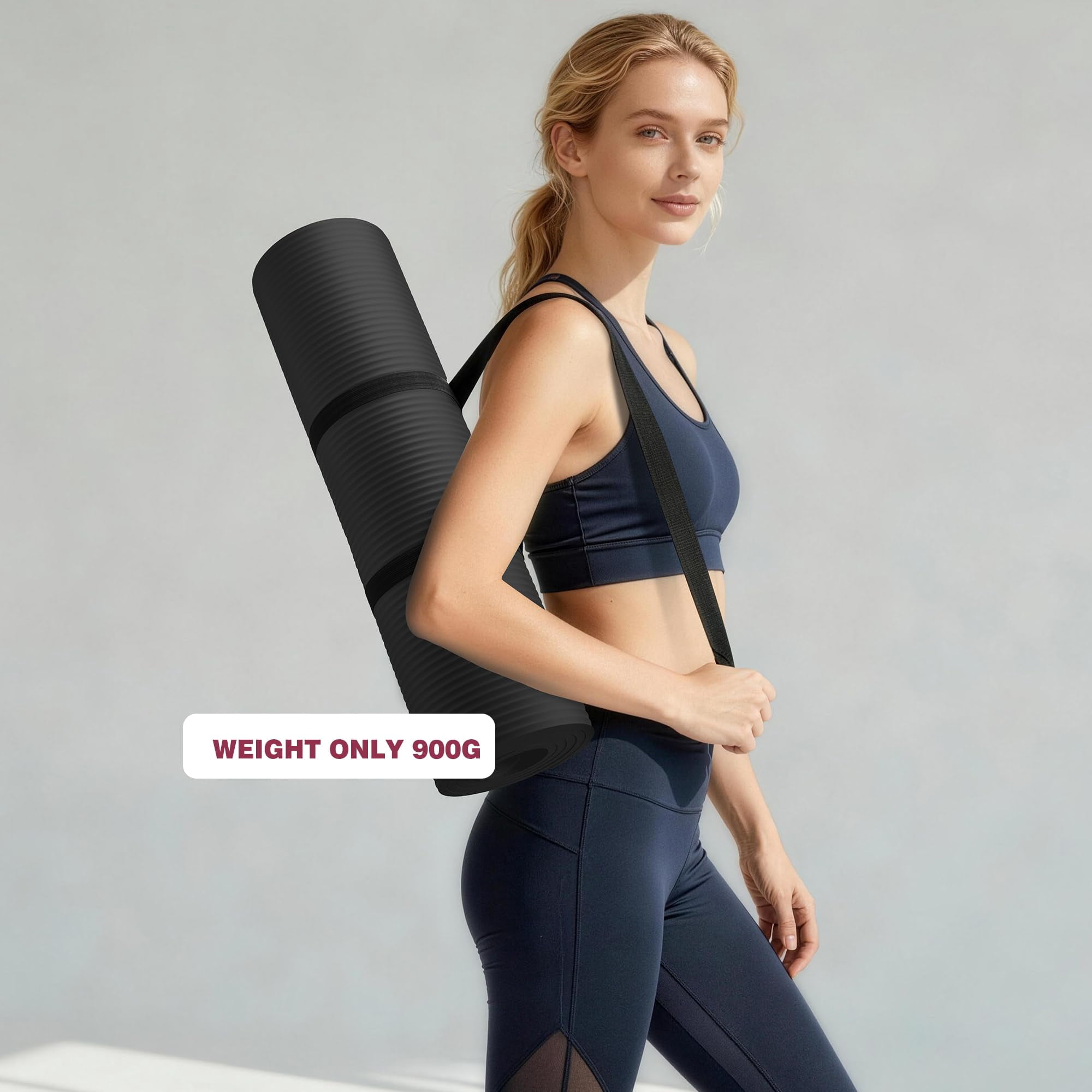 Yoga Mat Black 72”x24”x10mm Exercise Pilates Stretching Meditation