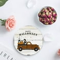 thumbnail image 4 of FMSHPON Halloween Plaid Truck with Gnome and Pumpkin Wood Grain Set of 4 Round Coaster for Drinks, Absorbent Ceramic Stone Coasters Cup Mat with Cork Base for Home Kitchen Room Coffee Table Bar Decor, 4 of 6