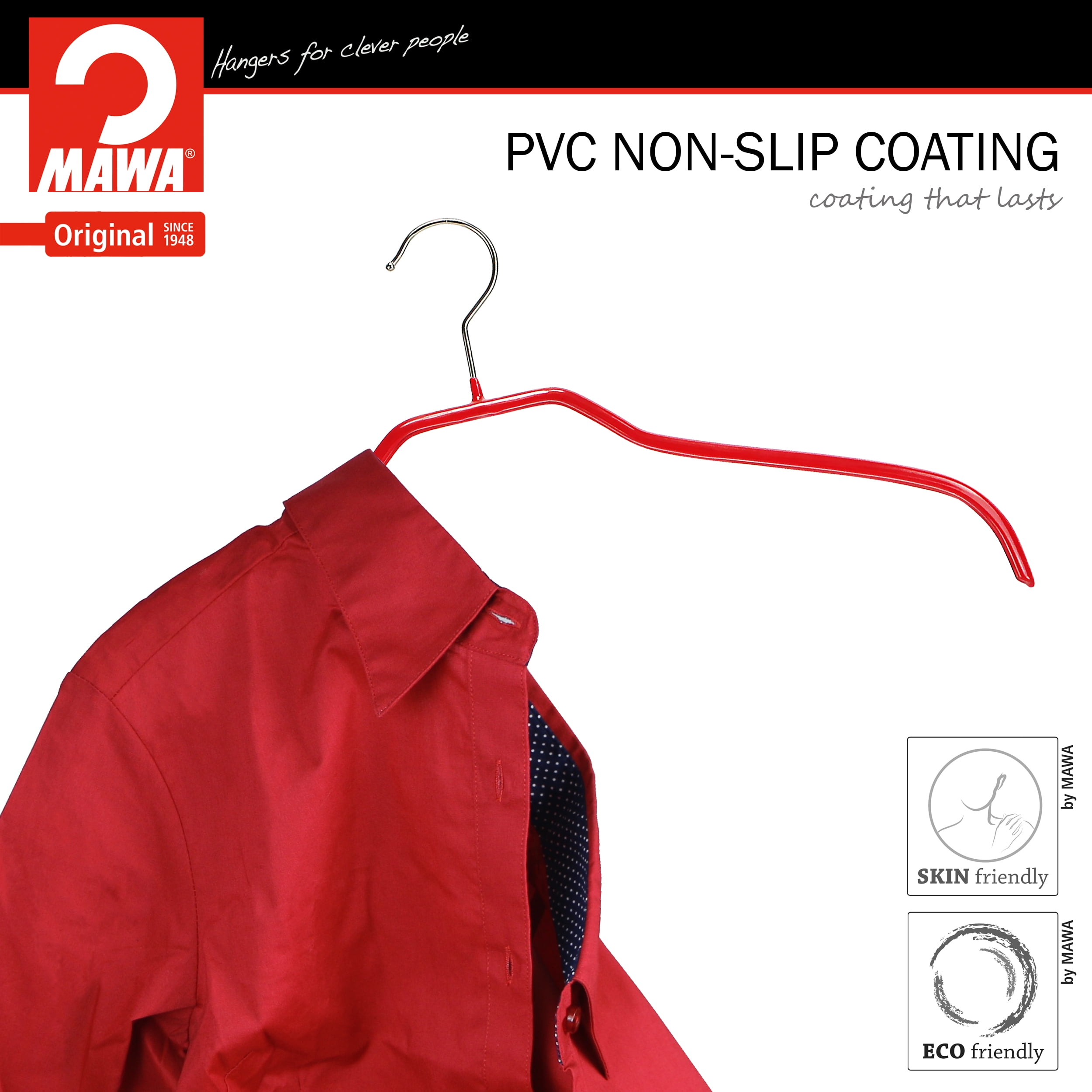 Mawa by Reston Lloyd Silhouette Series Non-Slip Space Saving Clothes Hanger for Shirts and Dresses, Style 41/F, Set of 12, Red