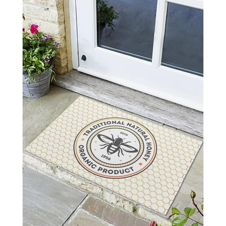 

Indoor Outdoor Mats Bee on Colorful Gradient Honeycomb Background Door Mat Non-Slip Absorbent Resist Dirt Entrance Mat Washable Welcome Mats for Entryway Low-Profile Floor Mats