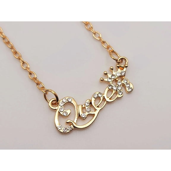 Dainty Necklace Queen - gift for her Gold Tone