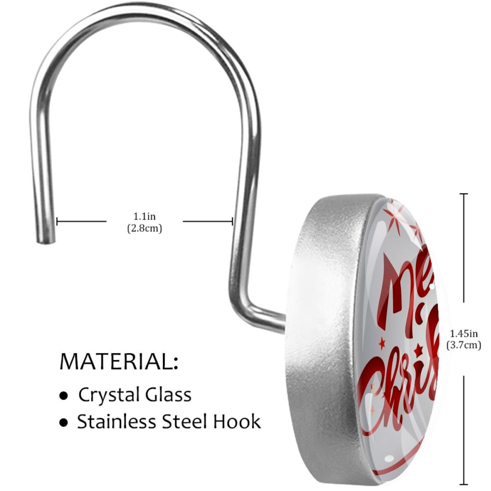 HemaKayy 12 Pcs Decorative Shower Curtain Hooks - Stainless Steel Rings for Bathroom Décor - Easy Glide & Secure Hold - Perfect Decoration for Bathroom Shower Rods - Merry Christmas