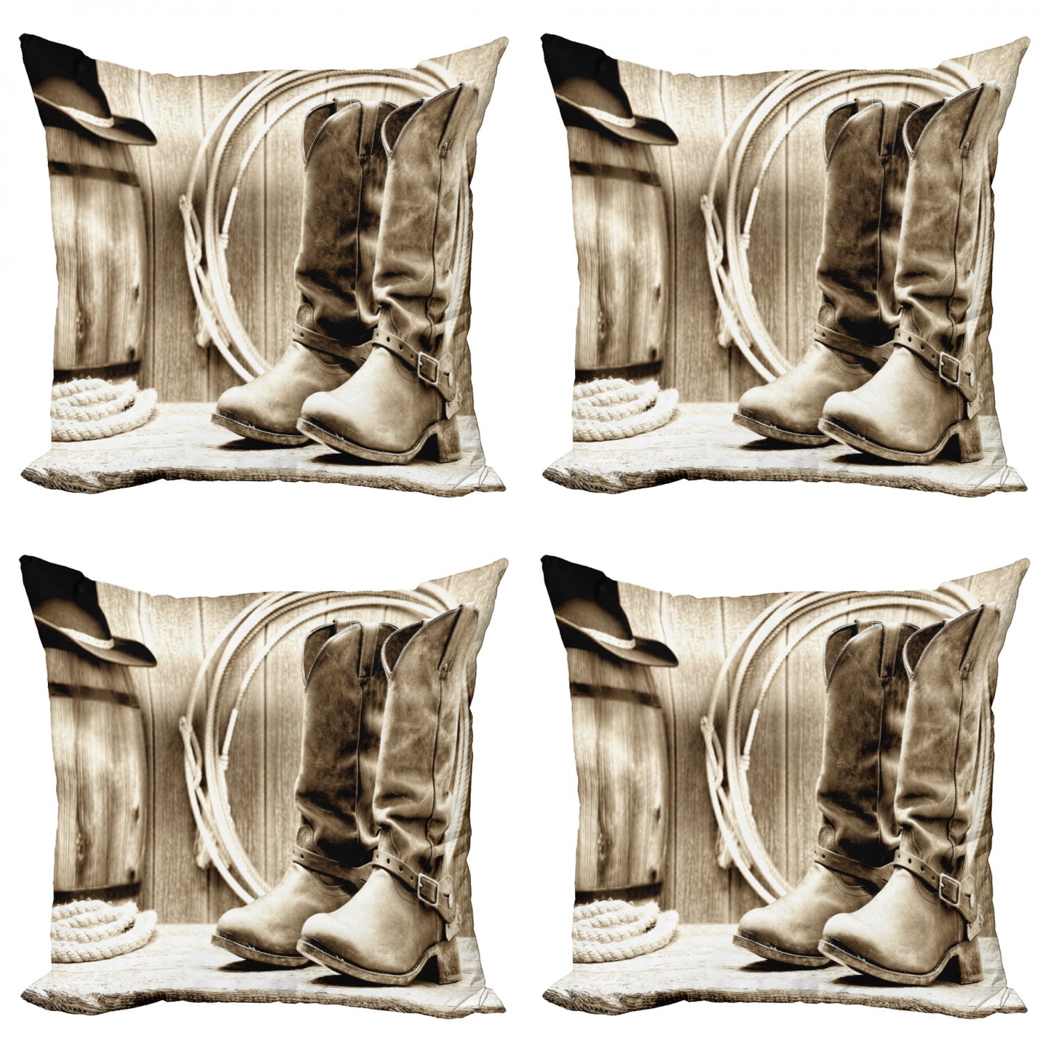 Western Throw Pillow Cushion Case Pack of 4, American West Themed