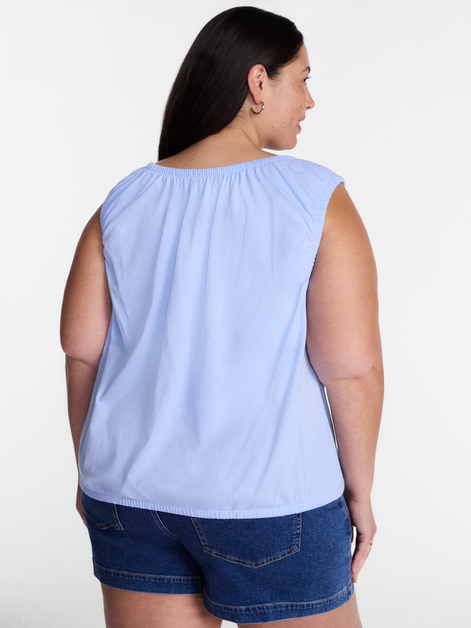 Terra & Sky Women’s Plus Sleeveless Cotton Flowy Top, Size 0X-4X