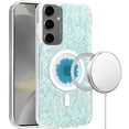 thumbnail image 2 of Designed for Samsung Galaxy S24 Plus /S24+ Magnetic Circle MagSafe Wireless Compatible Epoxy Glitter Flower Shiny Sparkle Bling Hybrid TPU Phone Case Cover [Blue], 2 of 7