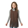 thumbnail image 3 of GiLiling Girl's Faux Suede Tassel Vest Tops Sleeveless Kids Vests Western Retro Boho Waistcoat Cowgirl Jacket Cardigan (Coffee, 7-8 Years), 3 of 7