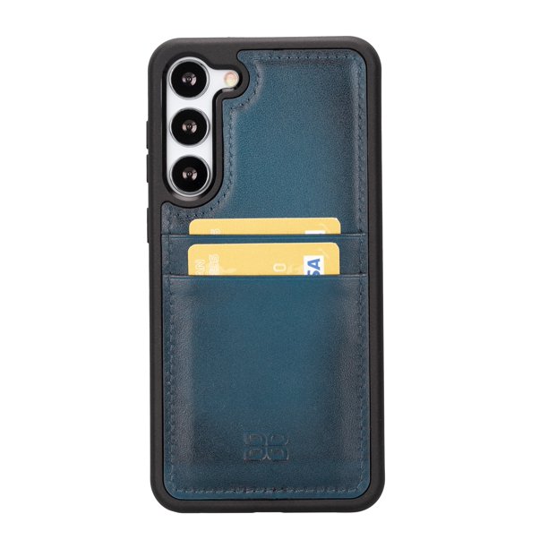 Funda flexible de cuero genuino hecha a mano con soporte para tarjeta trasera para teléfono Samsung Galaxy S23 Fivean unisex