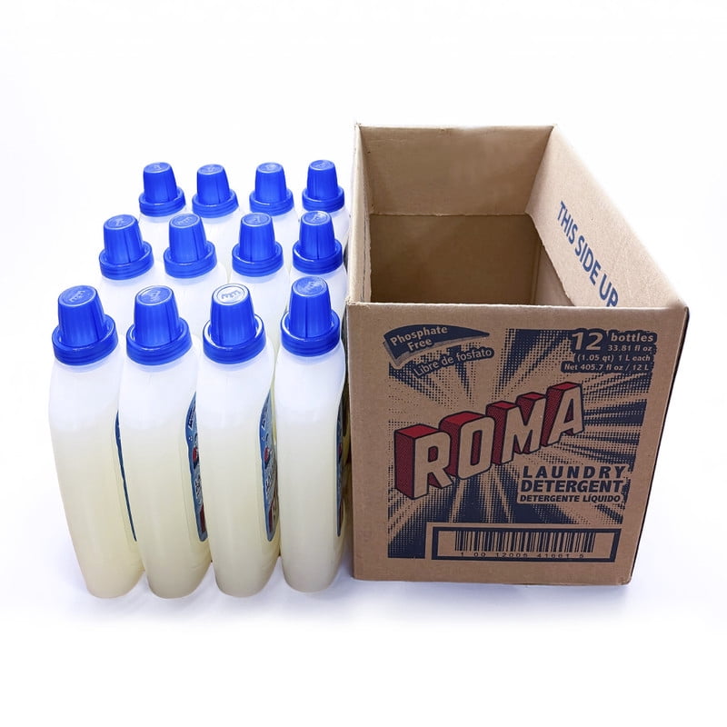 Roma Liquid Detergent Box (Contains 12 Bottles of 33.81 fl oz).  It can be used wor washing clothes and cleaning floors, tiles and other surfaces.