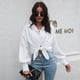 thumbnail image 4 of Camisas con botones para mujer Blusas de oficina de manga larga/corta Tops casuales de negocios Camisa suelta - Blanco, 4 of 5