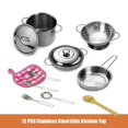 thumbnail image 2 of 12 PCS Ensemble de Cuisine Faire Semblant de Jouer avec le Sac de Rangement Simulé Cuisine Jouet en Acier Inoxydable Pot Casserole Pelle Cuillère Enfants Chef Rôle Ensemble de Cuisine Jeu de Jeu Cadeau Éducatif pour les Enfants Filles Garçon, 2 of 6