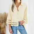 thumbnail image 2 of Women Tops 3/4 Sleeve Casual Button Down Shirt Solid Color Hollowed Out Lace Blouse Tunic Tops, 2 of 8