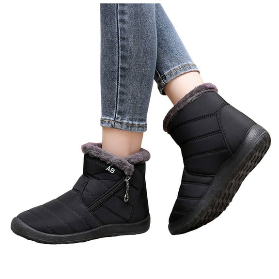 Womens Winter Snow Boots for Elderly Woman Comfortable Warm Fleece Lined Zipper Non Slip Work Walking Ankle Booties