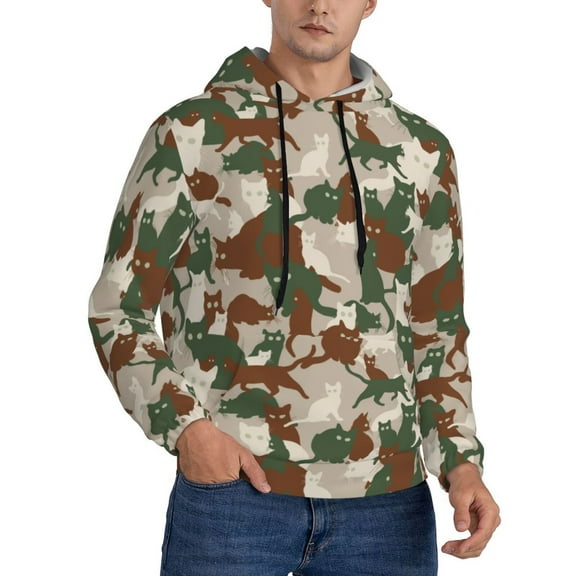 Hoodies for Men - Cool Cats Camouflage Long Sleeve Comfrt Men'S Fashion Hoodies & Sweatshirts, Sweatshirts for Men Hoodies Pullover Clothing Clothes with Pouch