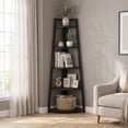 thumbnail image 2 of Fnova 71" 5-Tier Industrial Corner Ladder Shelf, Modern Corner Bookshelf, Compact Bookcase, Plant Stand for Living Room, Kitchen, Home Office, 2 of 14