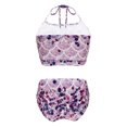 thumbnail image 2 of TiaoBug Girls 2 Pcs Mermaid Bikini Sets Shiny Halter Ruffles Crop Top with Triangle Brief Bathing Suit Tankini Purple A 130, 2 of 5