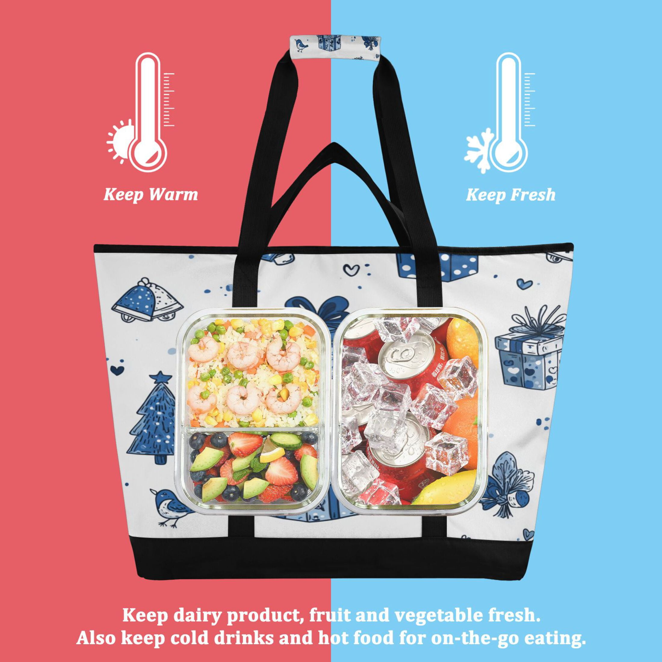 Large Hand-held Ice Pack Picnic Bag Insulation and Refrigeration Suitable for Shopping Picnics and Camping Gifts and Birds
