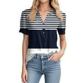 thumbnail image 3 of NAMTYQX Trendy Tops for Women 2025 Short Sleeve Crewneck Womens T Shirts Loose Cute Summer Tops for Women Dark Blue Size 2XL, 3 of 5