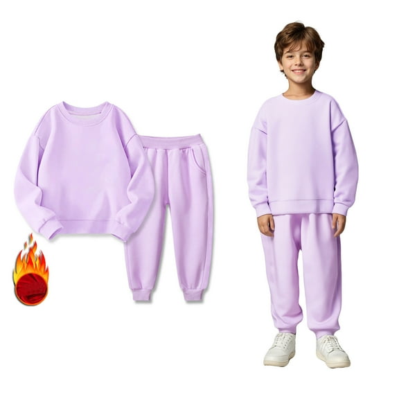 Girls Sets Long Sleeve Crewneck Purple Basic Sweatshirt Sweatpants 2 Piece Warm Fall Winter Clothes Toddler 18-24 Months Boys Clothes Boys Girls Fashion