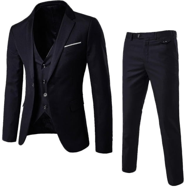 Conjunto de traje de 3 piezas para hombre, chaqueta sólida con un botón, chaleco, pantalones, conjunto de negocios V