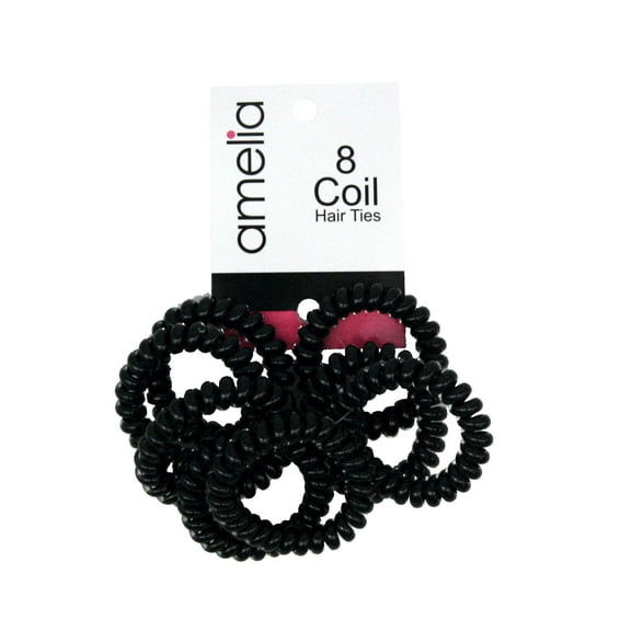 8 Smooth Elastic Hair Coils, 2in Diameter, Medium Size, Black Color, Gentle on Hair, Stong Hold and Minimizes Dents and Creases!