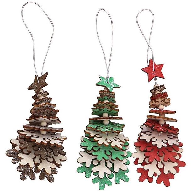Colgante de madera de Navidad, 3 piezas Adornos para árbol de Navidad Adornos navideños (copo de nieve)