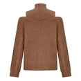 thumbnail image 5 of Bnwani Womens Black Turtleneck Sweater Solid Color Long Sleeve Cold Shoulder Knit Lantern Sleeve Brown Women's Oversized Sweaters Size XL(US:10), 5 of 6