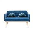 thumbnail image 2 of 55'' Velvet Sofa Chair, Modern Low-Key Luxury Loveseat Sofa, Armrests and Pillows with Branch Jacquard Pattern, Golden Metal Legs (Light Blue), 2 of 7