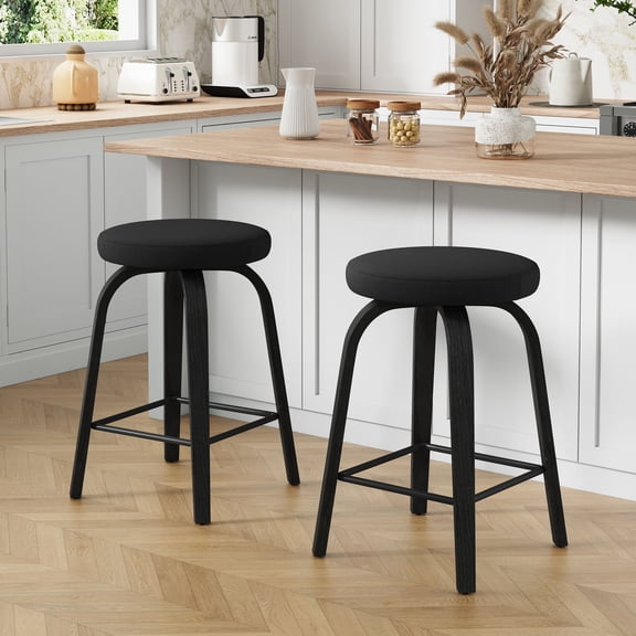 CQSXDA Backless Swivel Bar Stools Set of 2, Comfortable Fabric Upholstered 26 Inch Height Stools Ideal for Restaurants and Homes