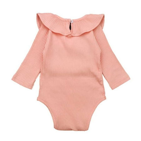 

Fesfesfes Newborn Baby Sweet Girl Ruffled Solid Color Long Sleeves Romper Jumpsuit Outfit