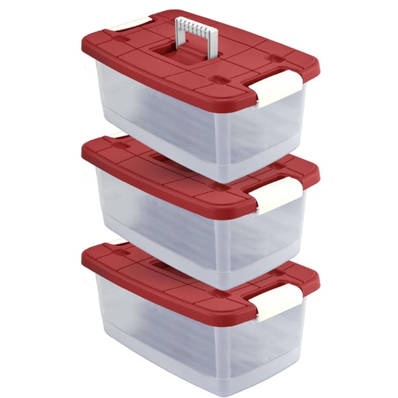 Guateplast - Set de 3 Cajas de 16 Litros | Cajas Plásticas | Cajas Resistentes con Cierre de Click | Cajas Apilables para Oficina y Almacenamiento | Cajas de Plástico | Color Roj