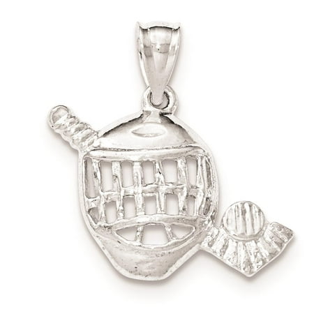 925 Sterling Silver Polished Hockey Mask Stick & Puck Open-back Charm Pendant