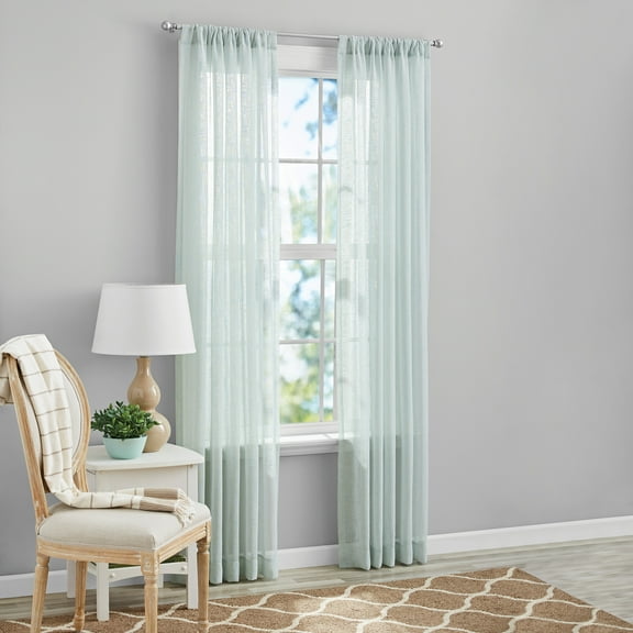 Mainstays Bel Air Sheer Wide Single Curtain Panel, Mint, 50" W x 63" L