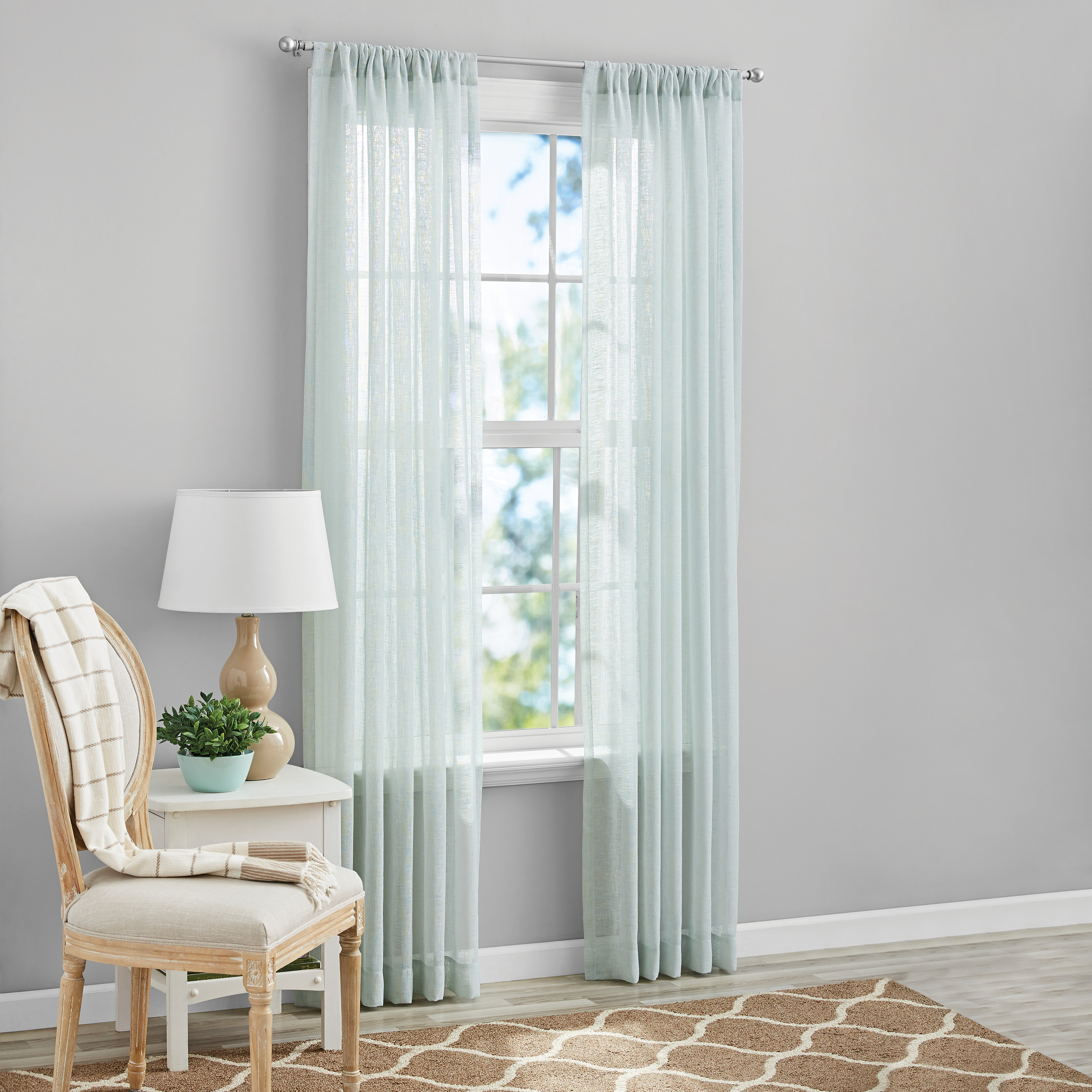 Mainstays Bel Air Sheer Wide Single Curtain Panel, Mint, 50" W x 95" L