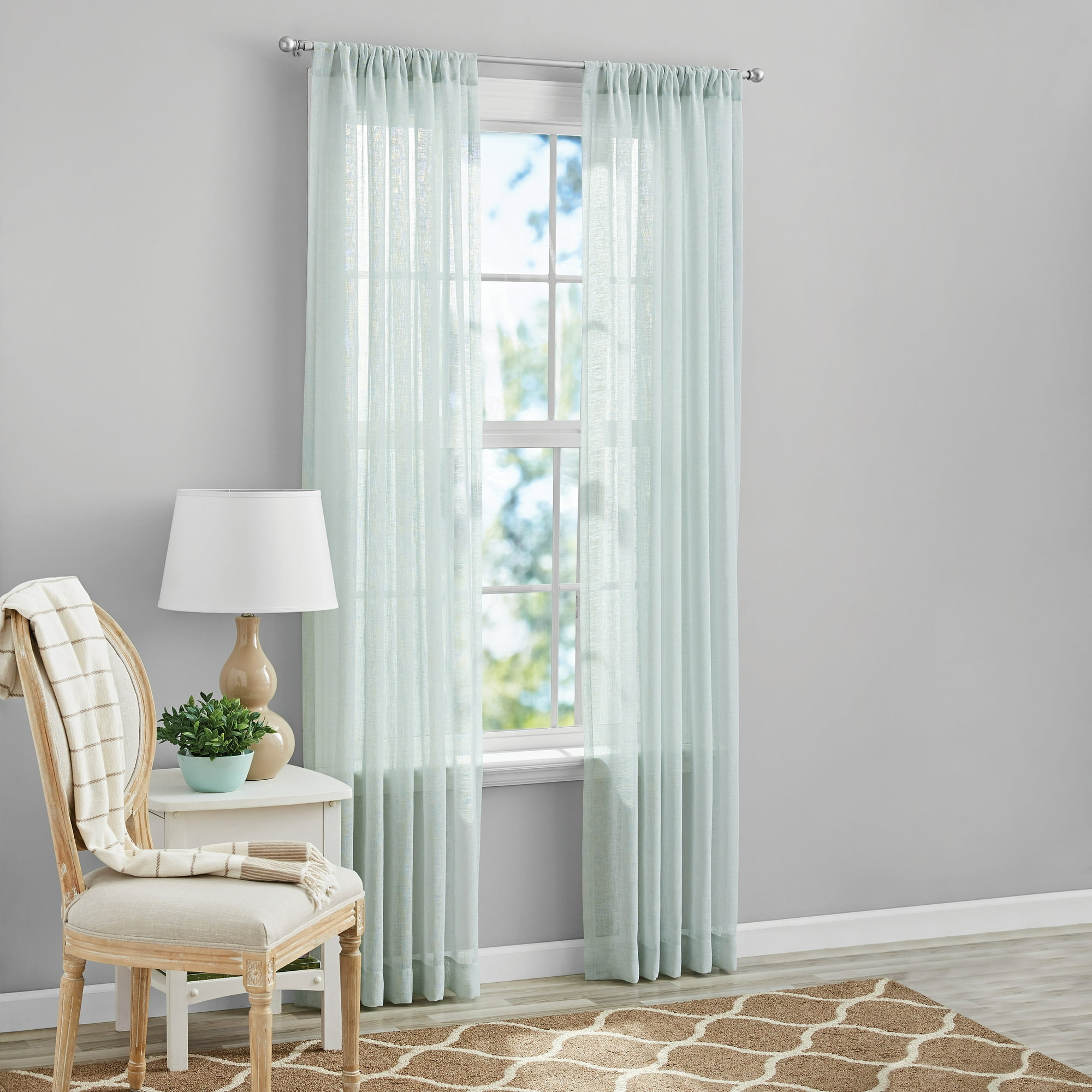 Mainstays Bel Air Sheer Wide Single Curtain Panel, Mint, 50" W x 95" L