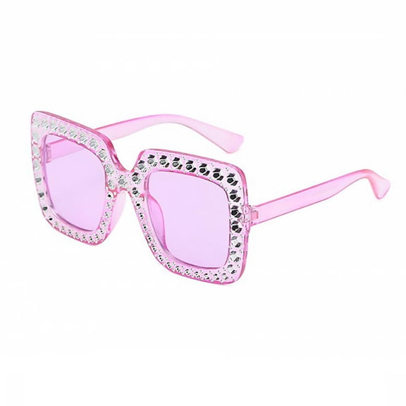 SharkTRUE Rhinestone Square Oversized Sunglasses for Women, PC Frame, UVA UVB Protection, Black, Pink, Brown