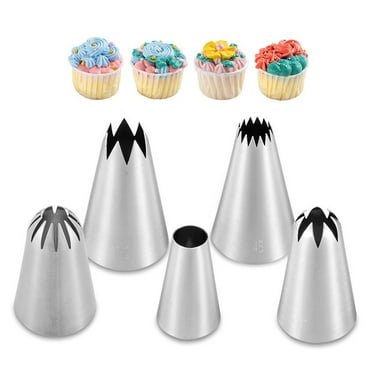 Nozzles & Tips for Pastries, Cupcakes, Cookies - 5-Piece Set Stainless Steel Cake Decorating Kit Duulaya