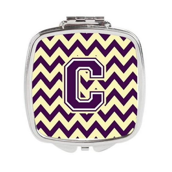 Letter C Chevron Purple & Gold Compact Mirror - Purple & Gold - 3in. H x 0.3in. W x 2.75in. L