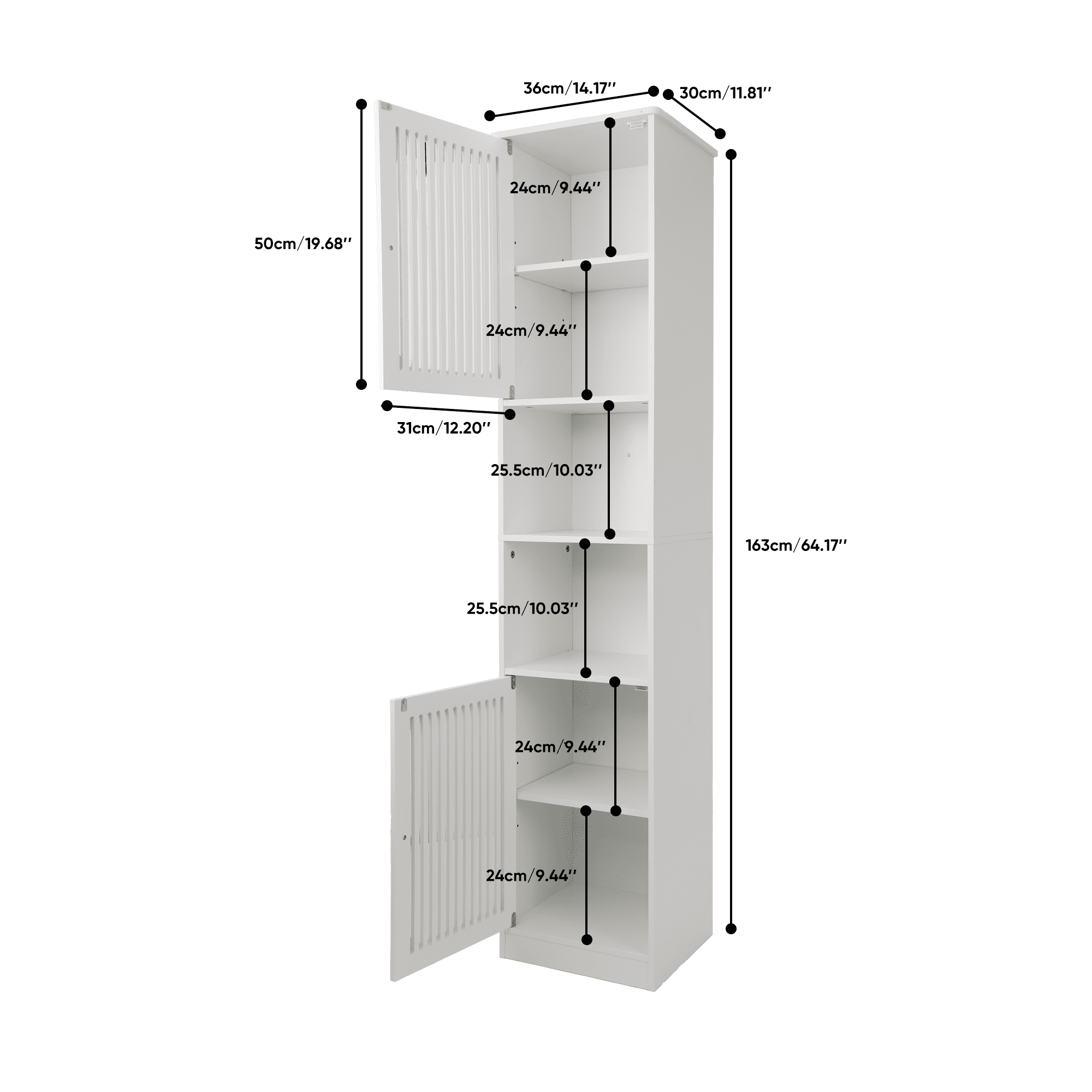 Leumius Bathroom Storage Cabinet,64" Tall Narrow Wooden Bath Cabinet with Adjustable Drawer Shelves,Floor-Standing Storage Unit,White