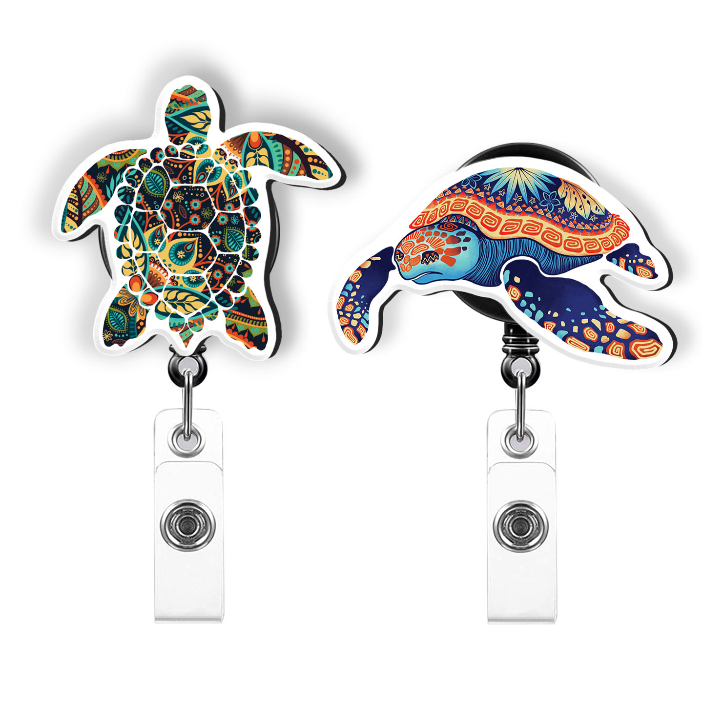 Retractable Turtles WIRESTER Set 2pcs Design Acrylic Key Card Holder Belt Clip Reel Id ...