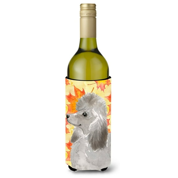 Carolines Treasures BB9525LITERK Grey Standard Poodle Fall Wine Bottle Beverge Insulator Hugger Wine Bottle multicolor