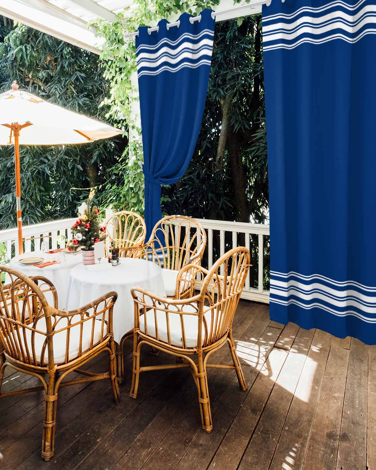 Outdoor Curtains for Patio, Blue Striped Waterproof Blackout Outside Curtain for Porch/Pergola/Gazebo, Farmhouse Blue White Stripes Thermal Insulated Drapes for Cabana, 2 Panels, 54 x 84 Inch
