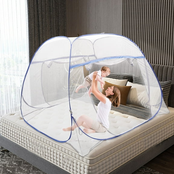 Pop-Up Mosquito Net Tent Folding Bed Canopy for 1.8m Large Bed, Triple Door & Double Zip