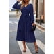 thumbnail image 5 of Vestido PRETTYGARDEN envolvente con escote en V, manga larga, estilo bohemio azul marino XL, 5 of 6