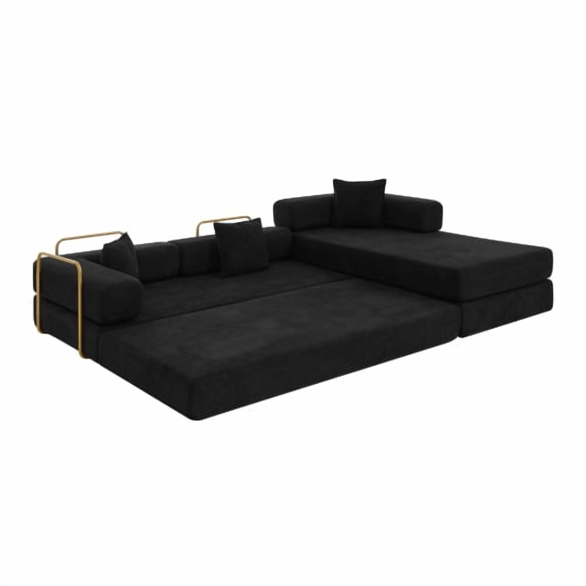 108" Modular Sectional Sofa with L-Shape Chaise, Convertible Sleeper Sofa Bed, Corduroy Cloud Couch with Deep Seat, No Assembly Required, Removable Backrest, Black