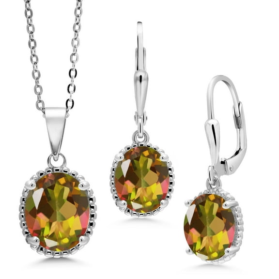 Gem Stone King 8.50 Ct Mango Mystic Topaz 925 Sterling Silver Pendant and Earrings Jewelry Set