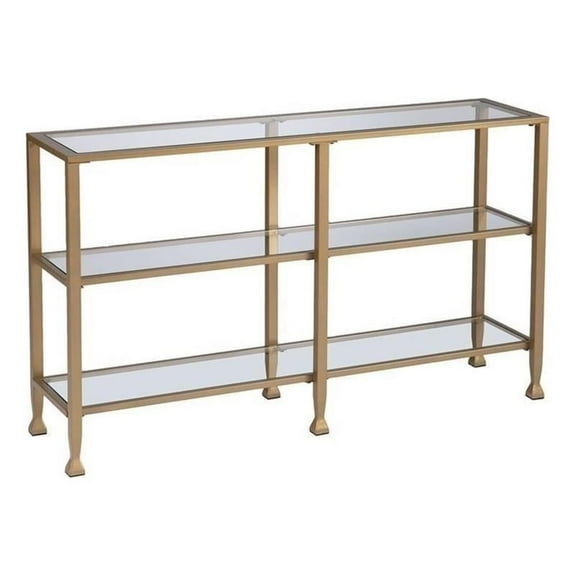 Maklaine Contemporary 2 Shelf Narrow Glass Top Console Table in Gold