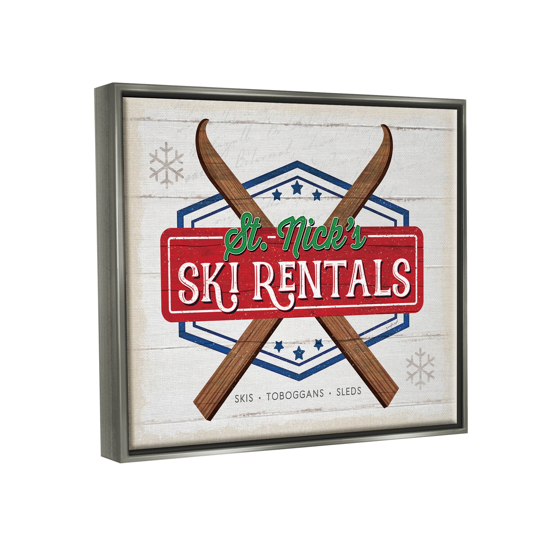 Stupell Industries St. Nick's Ski Rentals Vintage Graphic Art Luster Gray Floating Framed Canvas Print Wall Art, Design by Jennifer Pugh