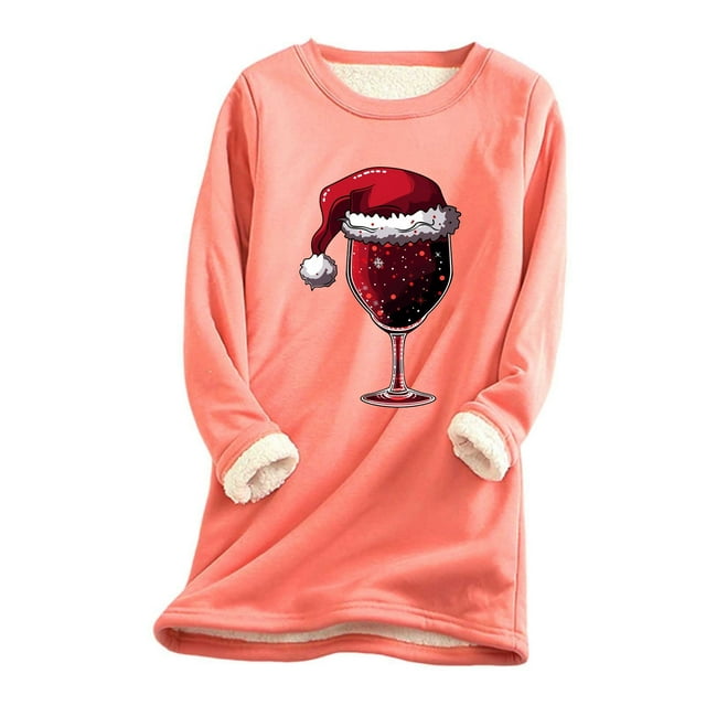 WEAIXIMIUNG Chandails en Molleton à Col Rond pour Femmes Vintage Mode Décontractée Noël Verre Manches Longues Long Chandail 3