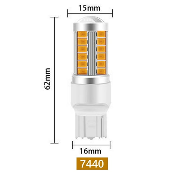 T20-7440 Yellow Light Car LED Bulbs – Reverse, Driving, Turn Signal, and Brake Lights (2 pcs)