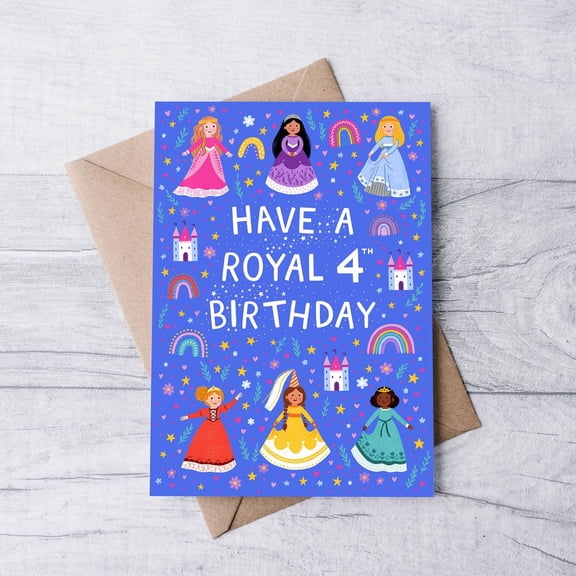 Have a Royal 4th Birthday Card – Colorful Princess Design with Envelope – Perfect for Little Girls’ Birthday Celebrations